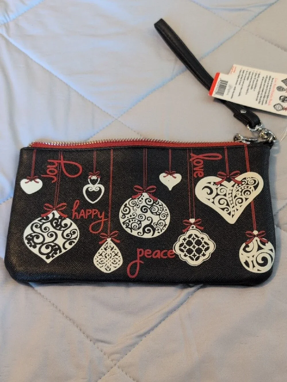 Brighton Love Notes Black Wristlet Pouch with White Ornament Accents
